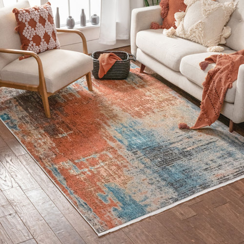 Well Woven Indira Abstract Orange/Blue/Beige Area Rug & Reviews Wayfair